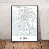 Plan de la ville moderne d'Uppsala, Suède : château, cathédrale, université, parcs, rivière