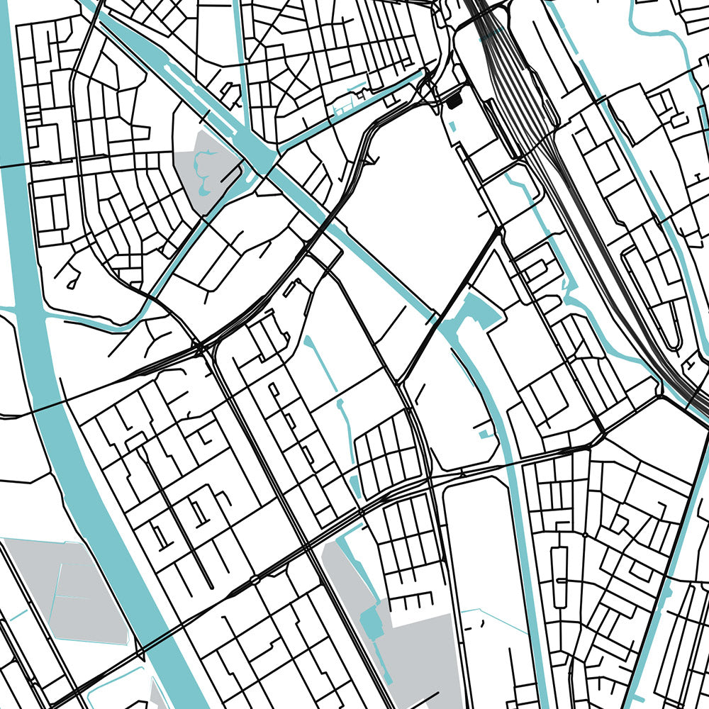 Modern City Map of Utrecht, Netherlands: Dom Tower, Centraal Station, Rietveld House, Botanical Gardens, Jaarbeurs