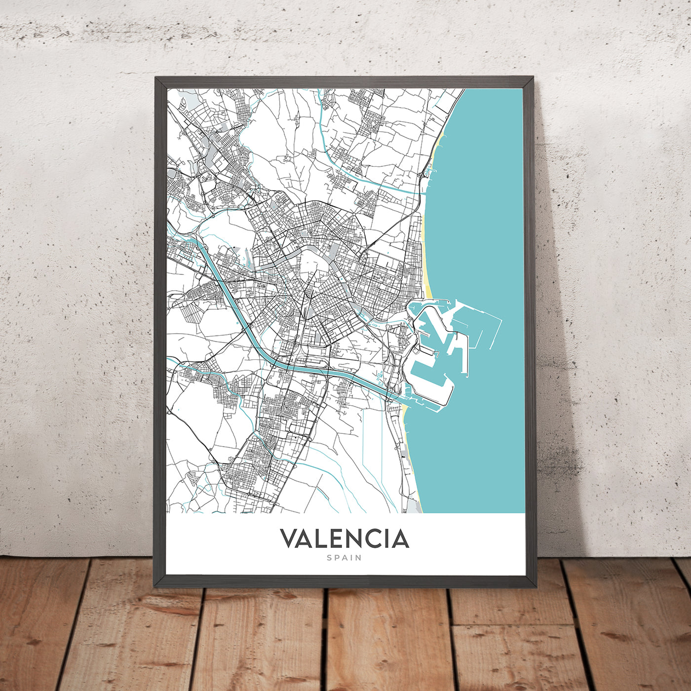 Moderner Stadtplan von Valencia, Spanien: Ciutat Vella, El Carmen, Ruzafa, Stadt der Künste und Wissenschaften, Turia-Gärten