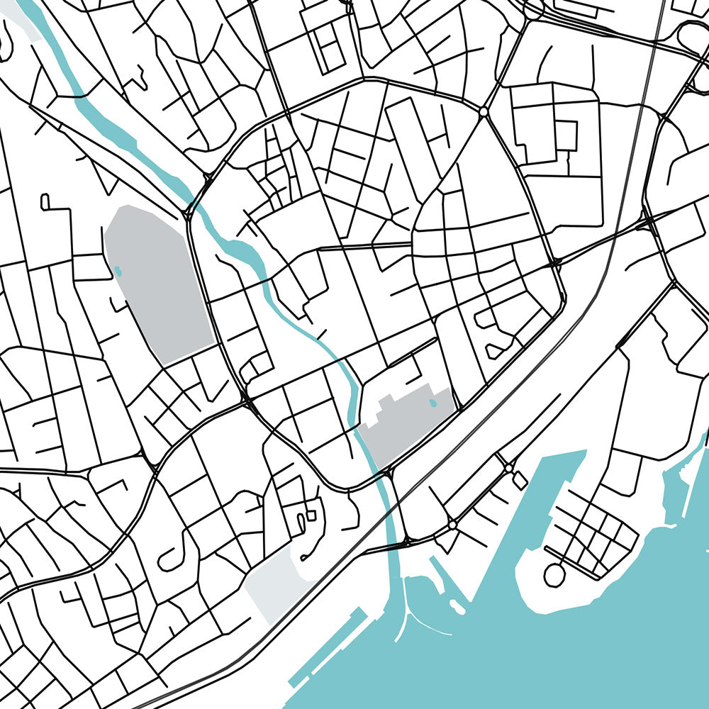 Plan de la ville moderne de Västerås, Suède : château, cathédrale, salle de concert, université, zoo