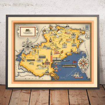 Ancienne carte du Veneto par De Agostini, 1938 : région de Prosecco, Venise, Vérone, Padoue, Vicence, Dolomites 