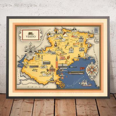 Old Map of Veneto by De Agostini, 1938: Prosecco Region, Venice, Verona, Padua, Vicenza, Dolomites