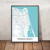 Carte moderne de la ville de Virginia Beach, VA : Aquarium, Phare de Cape Henry, Promenade de la plage, Pembroke Manor, Plage de Chic 