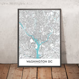 Plan de la ville moderne de Washington, DC : Maison Blanche, Capitol Hill, National Mall, Georgetown, Dupont Circle