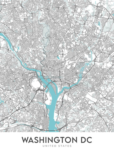 Modern City Map of Washington, DC: White House, Capitol Hill, National Mall, Georgetown, Dupont Circle