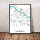 Modern City Map of Waterford, Ireland: Castle, Reginald's Tower, Christ Church Cathedral, Holy Trinity Cathedral, River Suir