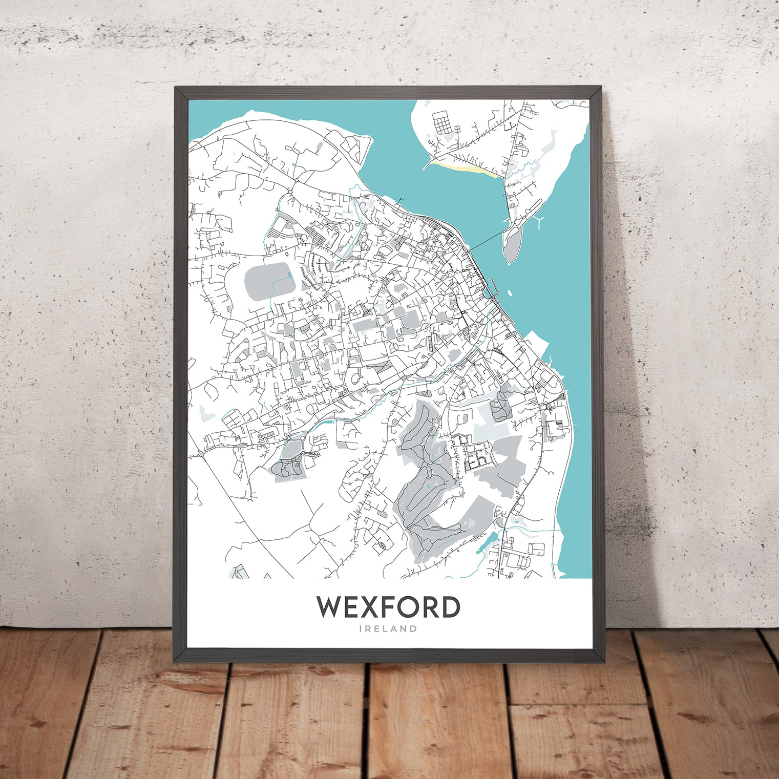 Modern Town Map of Wexford, Ireland: Wexford Town, Enniscorthy Castle ...