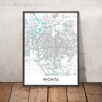 Plan de la ville moderne de Wichita, KS : College Hill, Delano, centre-ville, gardien des plaines, Wichita State University