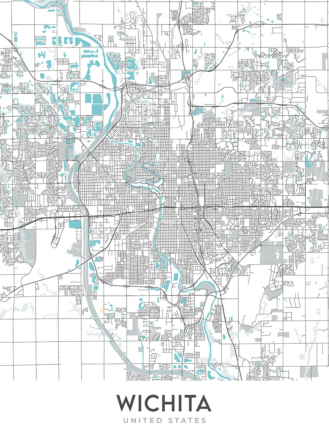 Wichita Map Modern City Map of Wichita, KS: College Hill, Delano, Downtown, Keeper ...