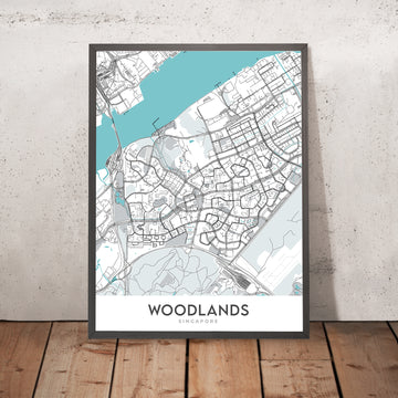 Mappa della città moderna di Woodlands, Singapore: Republic Polytechnic, Waterfront Park, Admiralty Park, Health Campus, Singapore Sports School 