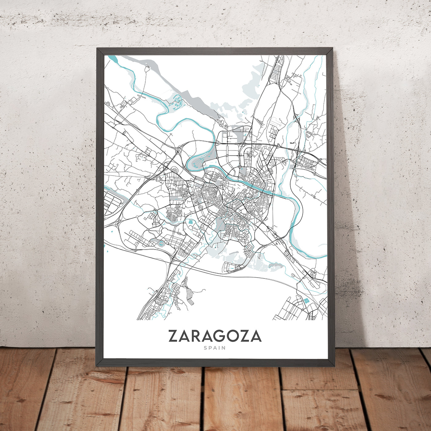 Modern City Map of Zaragoza, Spain: Basilica, Cathedral, Palace, River, University