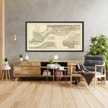 Mappa della vecchia battaglia di Quebec di Jefferys, 1759: Pianure di Abramo, Fiume San Lorenzo, truppe francesi e britanniche, artiglieria, divisioni navali 