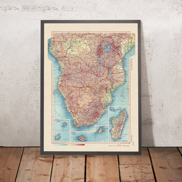 Alte Karte von Südafrika, 1967: Kongo, Sambia, Südafrika, Madagaskar, Viktoriasee 