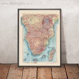 Ancienne carte de l'Afrique australe, 1967 : Congo, Zambie, Afrique du Sud, Madagascar, lac Victoria 