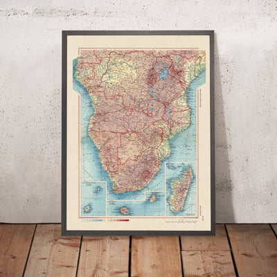 Old Map of Southern Africa, 1967: Congo, Zambia, South Africa, Madagascar, Lake Victoria