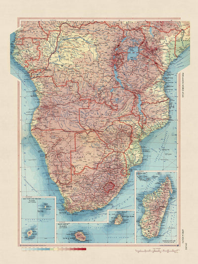 Old Map of Southern Africa, 1967: Congo, Zambia, South Africa, Madagascar, Lake Victoria
