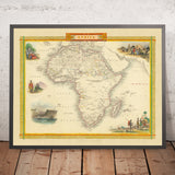 Alte Weltkarte von Afrika von Tallis & Rapkin, 1851: Dekorative Illustrationen von Beduinenaraber, St. Helena, Hottentotten 