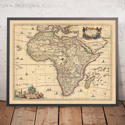 Old Map of Africa: 'Africae Accurata Tabula' by Visscher, 1690: Cairo, Timbuktu, Mombasa, Luanda, Cape Town
