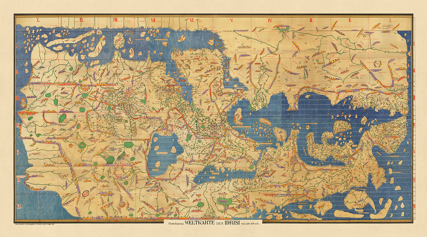 Al Idiris Ancient World Map by Al-Idrisi, 1154: Tabula Rogeriana, Arabia Center ...