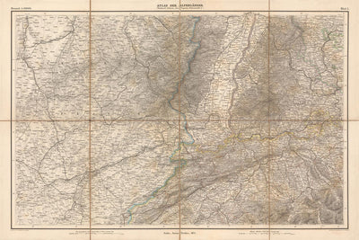 Alte Karte der Alpenregion von Mayr, 1874: Rhein, Bern, Basel, Schwarzwald, Eisenbahnen