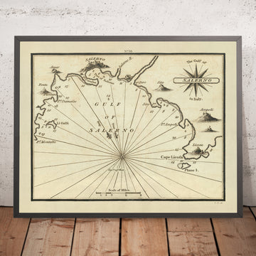 Alte nautische Karte des Golfs von Salerno von Heather, 1802: Amalfi, Tiefenmessungen 