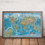 Illustrated World Map by Ray&Co, 2024 with 650 Illustrations: Educational Wall Art for Child's Bedroom