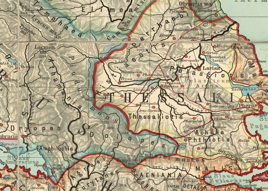 Mappa antica della Grecia di Van Kampen nel 1889 - Atene, Corfù, Zante, Megara, Sparti 