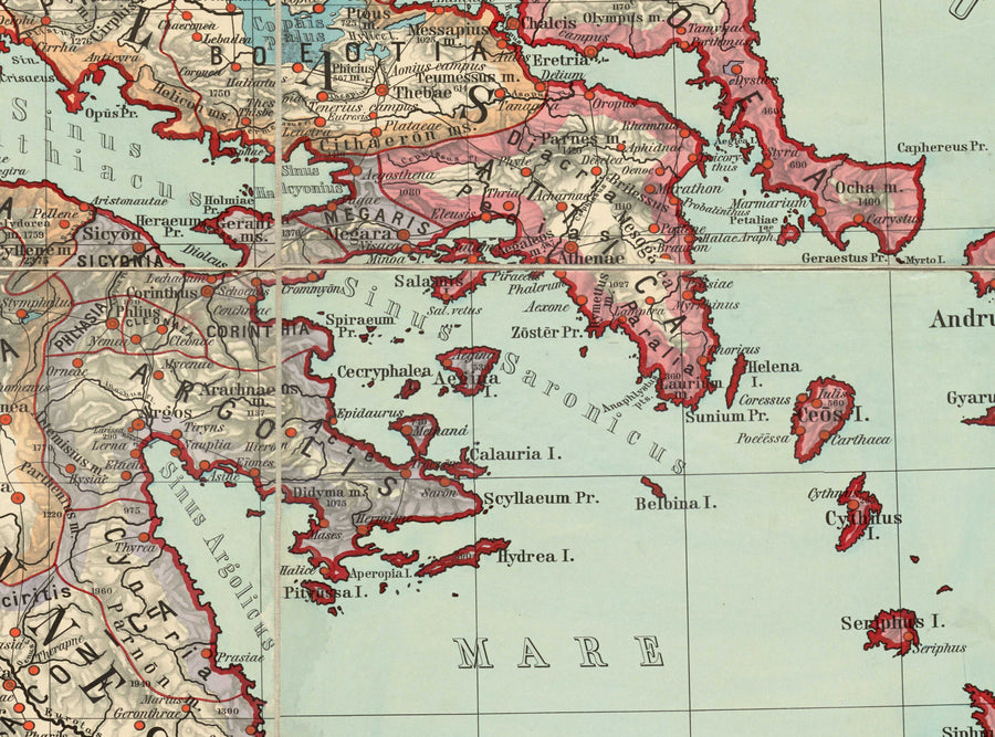 Mappa antica della Grecia di Van Kampen nel 1889 - Atene, Corfù, Zante, Megara, Sparti 