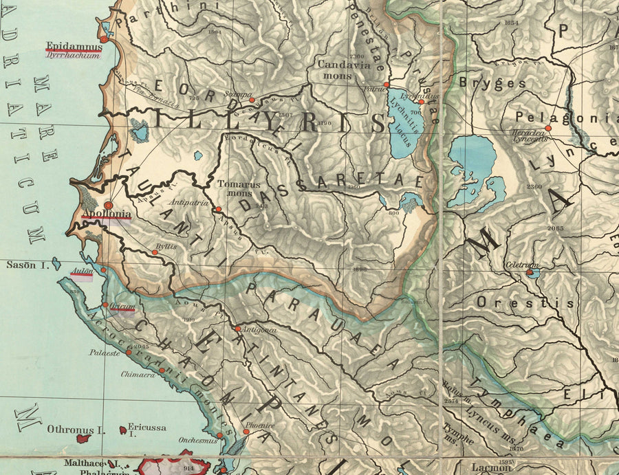 Mappa antica della Grecia di Van Kampen nel 1889 - Atene, Corfù, Zante, Megara, Sparti 