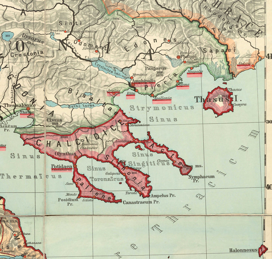 Mappa antica della Grecia di Van Kampen nel 1889 - Atene, Corfù, Zante, Megara, Sparti 