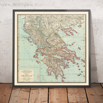 Mappa antica della Grecia di Van Kampen nel 1889 - Atene, Corfù, Zante, Megara, Sparti 
