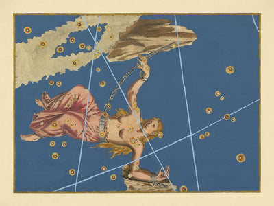 Antiguo mapa estelar de Andrómeda por Johann Bayer, 1603