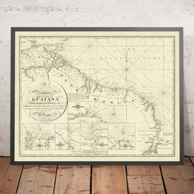 Old Coast of Guyana Nautical Chart by Heather, 1828: Demerary, Surinam, Cayenne