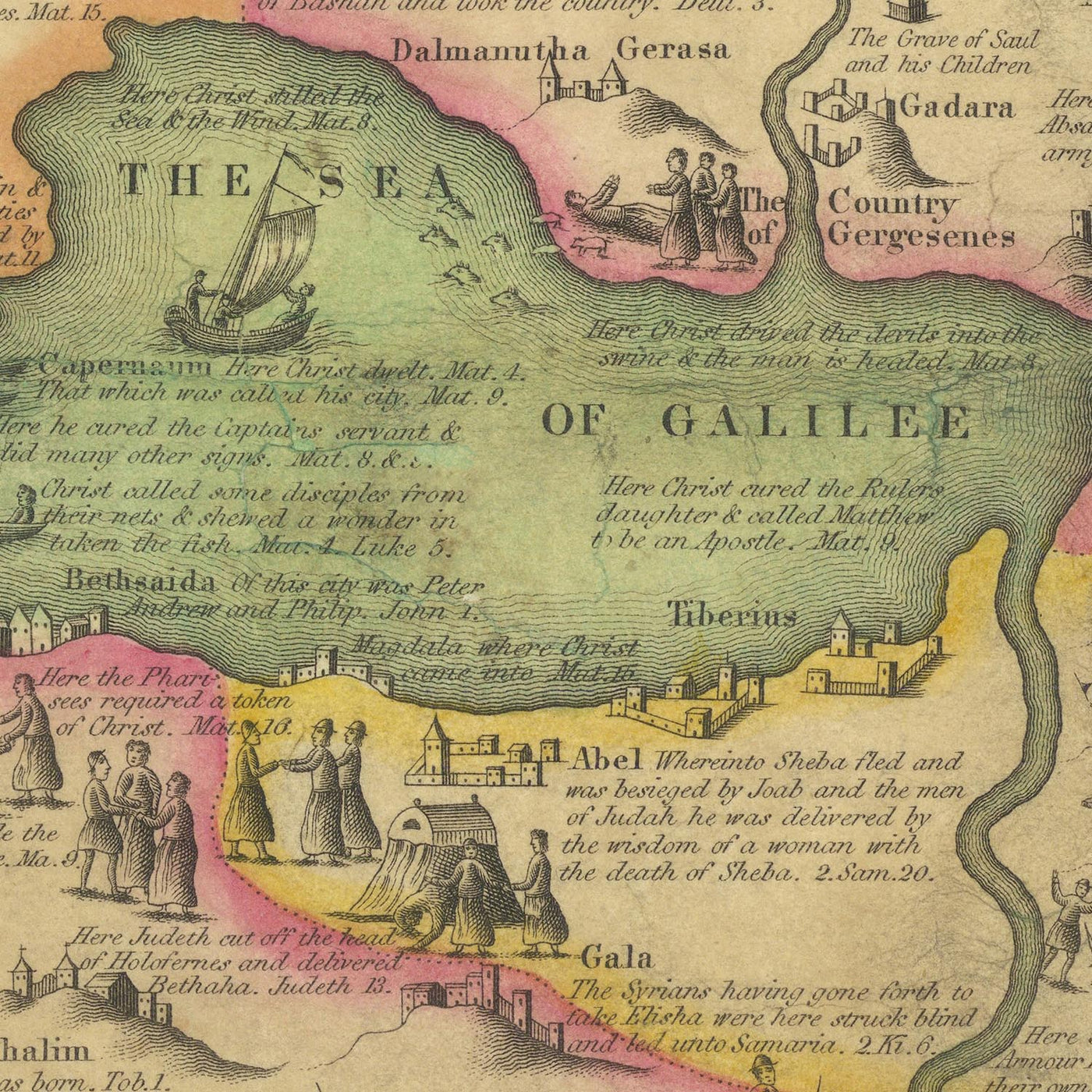 Very Large Map of the Holy Land and Jerusalem by Haines, 1828: American Made, Exodus, Sinai, Solomon’s Temple, Bethlehem