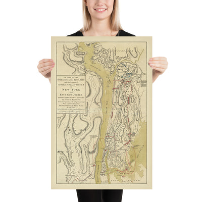 Antiguo mapa militar de la batalla de White Plains, de Faden, 1777: Nueva York, Fort Washington, Fort Lee, Chatterton Hill, rutas de retirada