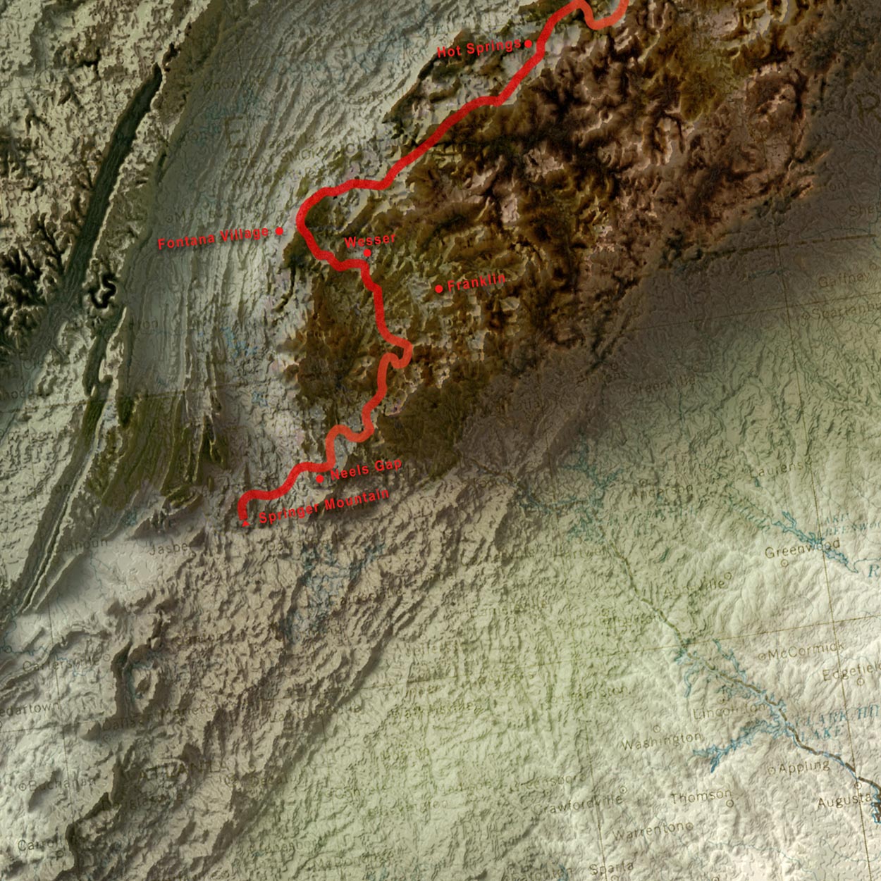 Vintage 3D Map of the Appalachian Trail: The Unique Maps Co. Relief Map of the Great Smoky Mountains, Shenandoah, White Mountain, Etc.