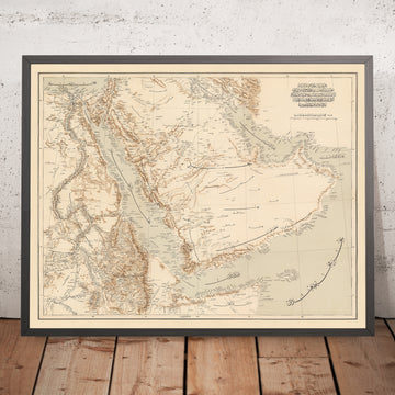 Mapa árabe antiguo de la península arábiga por el ejército otomano, 1897: Arabia Saudita e Irak, Golfo Pérsico, EAU, Dubái, Mar Rojo 