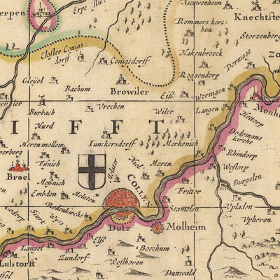 Old Map of Archbishopric of Cologne by Visscher, 1690: Düsseldorf, Essen, Bonn, Dortmund, Düren