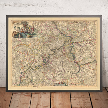 Old Map of Archbishopric of Trier by Visscher, 1690: Koblenz, Bitburg, Cochem, Mainz, Moselle