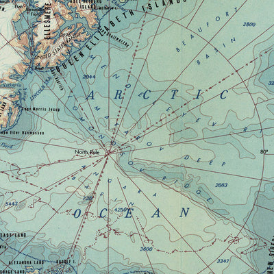 Old Map of the Arctic Circle & North Pole, 1967: Svalbard, Iceland, Greenland, Scientific Expeditions