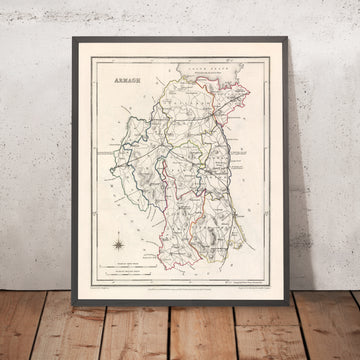 Alte Karte des Landkreises Armagh von Samuel Lewis, 1844: Lurgan, Portadown, Markethill, Keady, Tandragee 