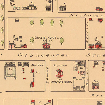 Alte Bildkarte von Williamsburg von Patterson, 1940: Gouverneurspalast, College, Kapitol, Gefängnis, Taverne