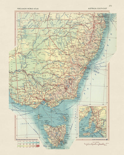 Old Map of Southeast Australia, 1967: Melbourne, Sydney, Brisbane, Adelaide, Perth