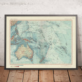 Alte Karte von Australien & Ozeanien, 1967: Neuseeland, Borneo, Polynesien, Mikronesien, Hawaii, Pazifische Inseln 