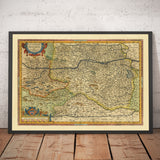 Vecchia mappa dell'Austria di Abraham Ortelius nel 1594 - Vienna, Lago Neusiedl, Tulin, Bratislava, Wiener Neustadt 