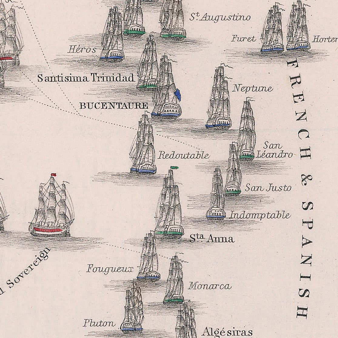 Batalla de Trafalgar: la flota británica rompiendo la línea francesa y española por AK Johnston, 1852