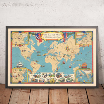 Mappa del Mondo Antico di Voute, 1940: Battaglie Storiche, Troiani, Guerra di Troia, Guerre Indiane, Napoleone, Armada, Alessandro Magno, Romani 