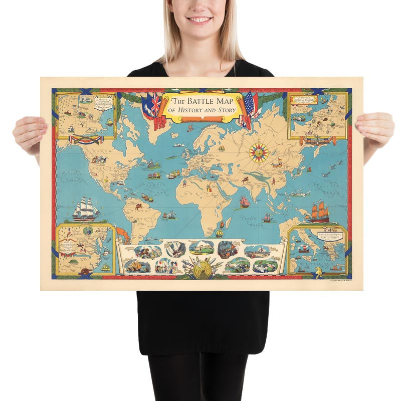 Mappa del Mondo Antico di Voute, 1940: Battaglie Storiche, Troiani, Guerra di Troia, Guerre Indiane, Napoleone, Armada, Alessandro Magno, Romani 