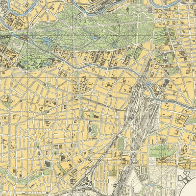 Antiguo mapa militar de Berlín, 1945: Tiergarten, Reichstag, Charlottenburg, Mitte, Kreuzberg.