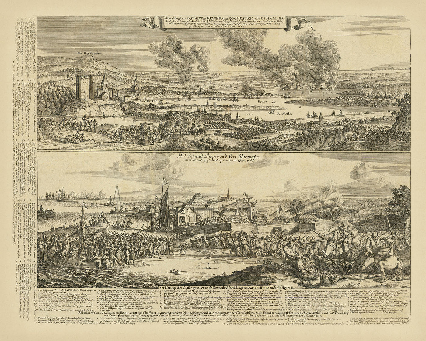 Batalla de Chatham / Incursión en el Medway por Romeyn De Hooghe, 1669